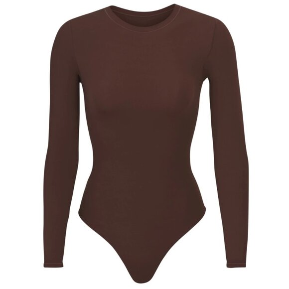 SKIMS Fits Everybody Long Sleeve Crew Neck Bodysuit, Size M Cocoa (Brown) NWT - Picture 1 of 4